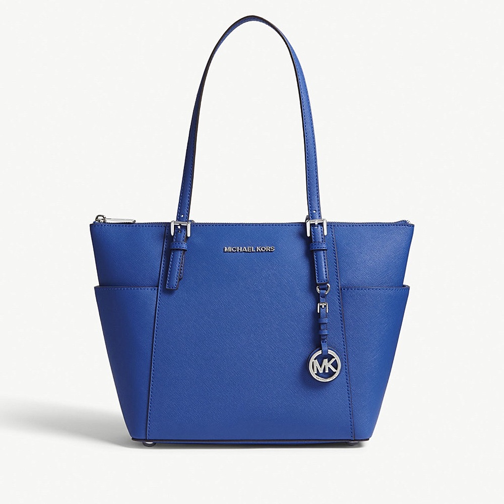 Jet Set Large Top-Zip Royal Blue Leather Tote